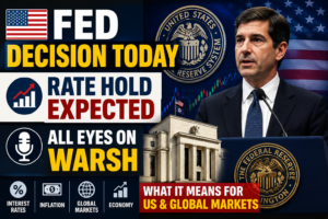 Federal Reserve rate decision meeting with investors watching Kevin Warsh and the future path of US interest rates.