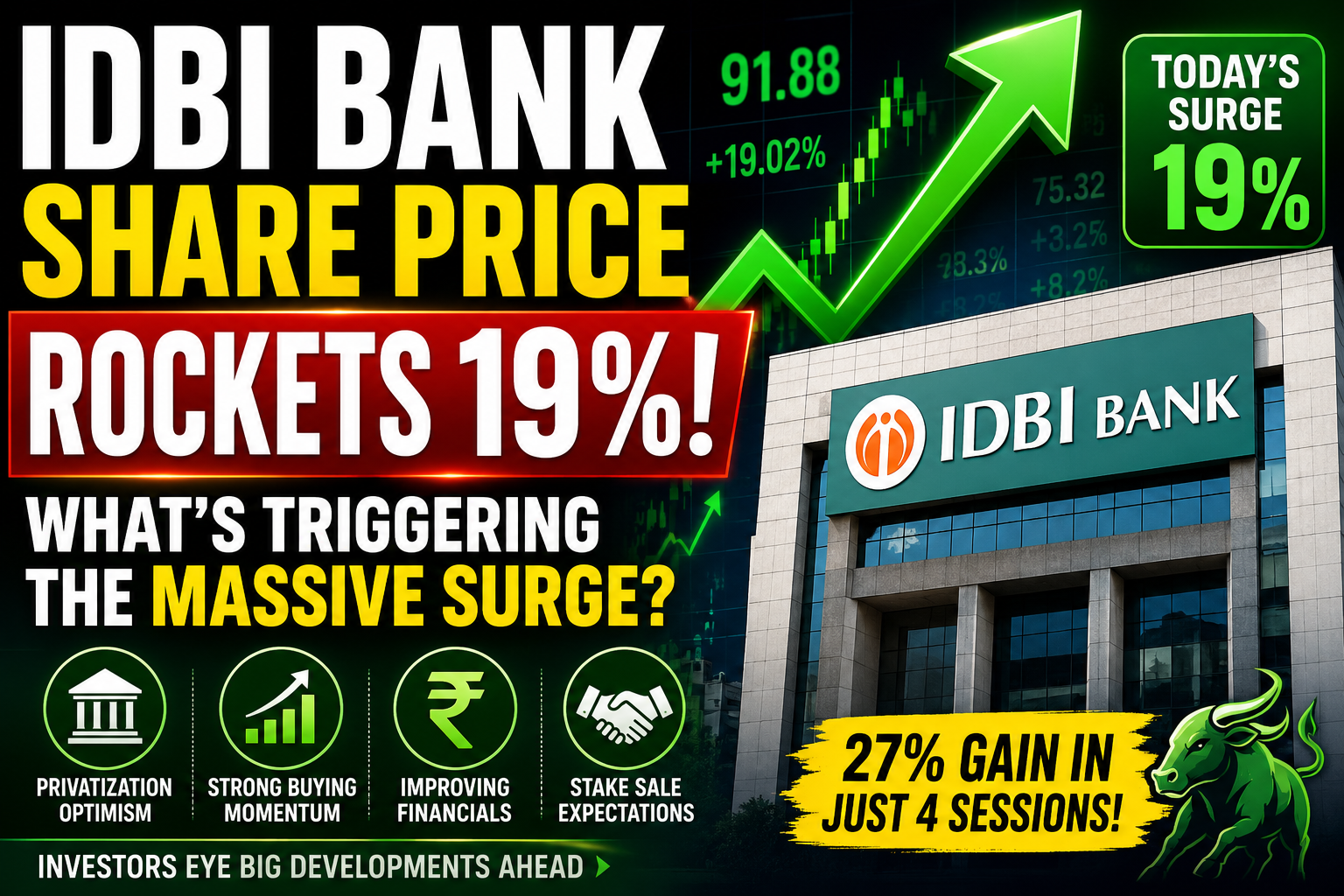 IDBI Bank share price jumps 19 percent amid privatization optimism