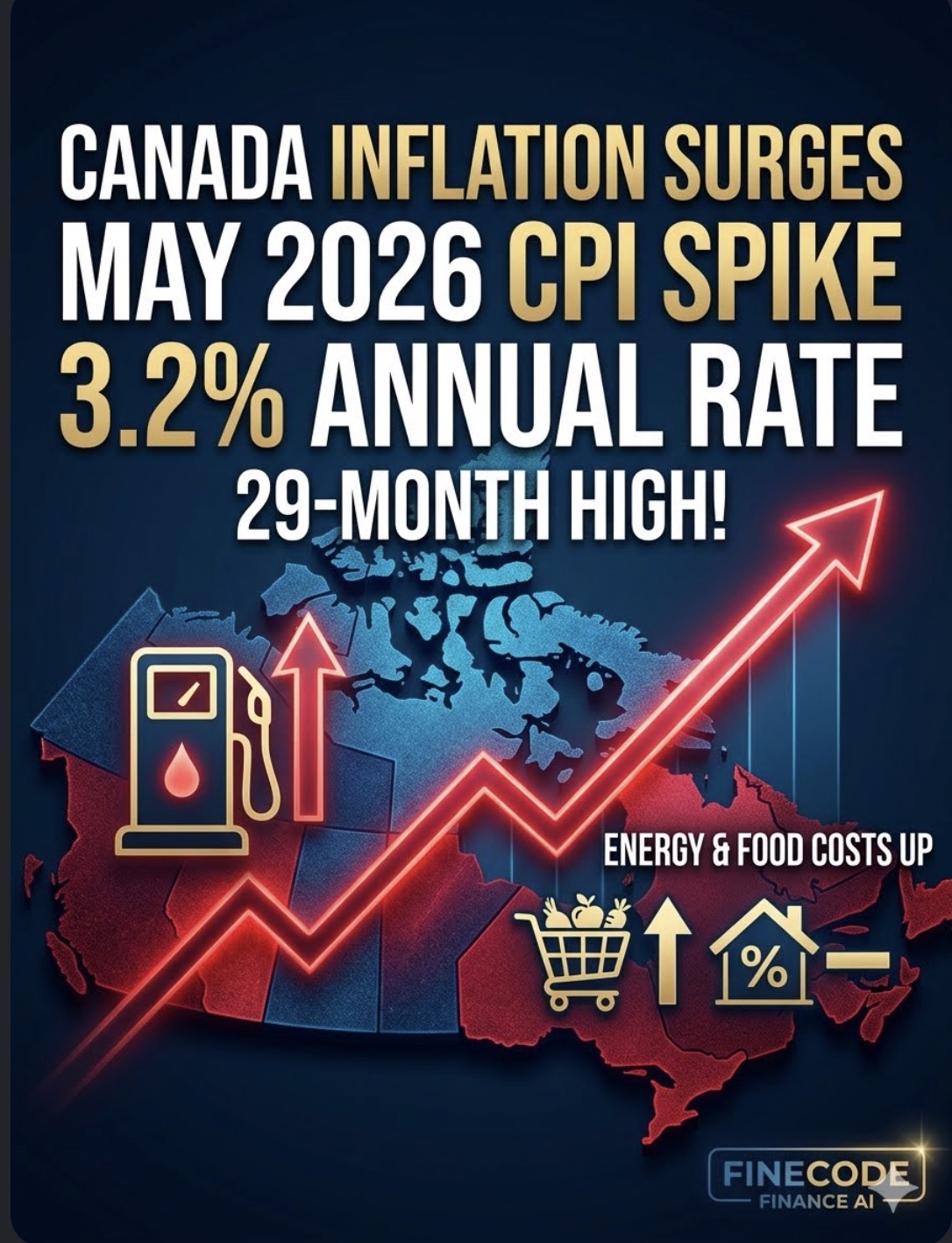 Canada’s Annual Inflation Surges to 29-Month High of 3.2% in May Amid Energy Pressures